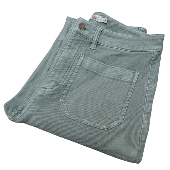 Faherty Women's Pants 27 Stretch Terry Patch  Pocket Hi Rise Sage Green Wide Leg - Picture 1 of 11
